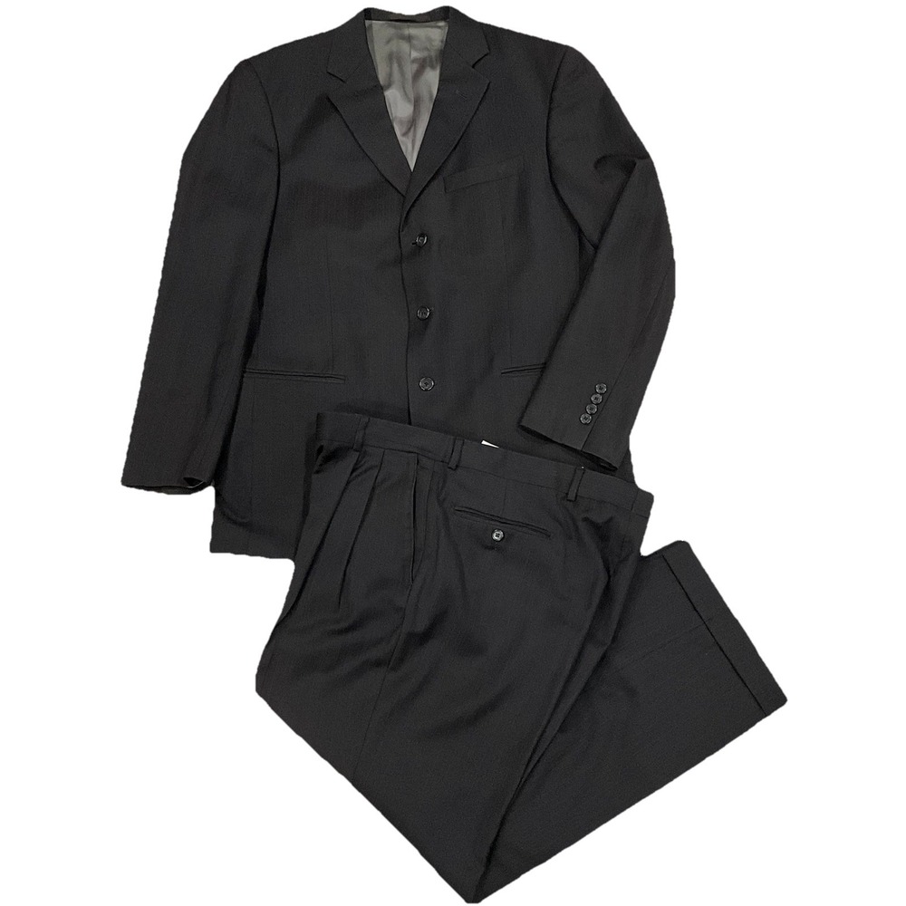 Vtg‎ Tallia 42R 36 X 28 Dark Brown Striped Wool USA Made Mens Jacket Pants Suit